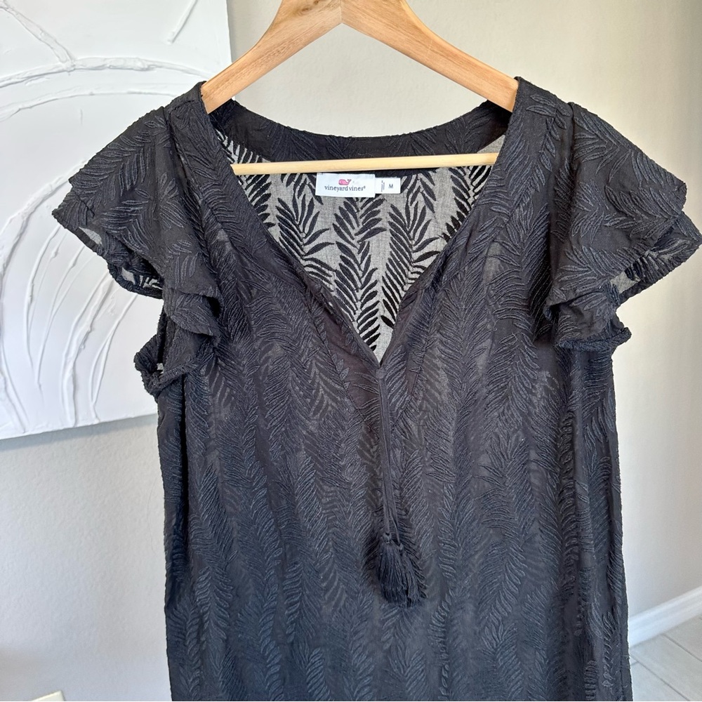 Vineyard Vines Embroidered Palm Tunic Dress Black coverup - Picture 7 of 15
